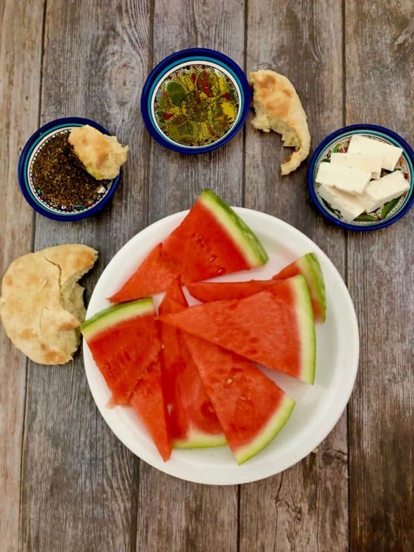 Watermelon Salad with Cheese Bateekh wi jibneh بطيخ وجبنة Palestine