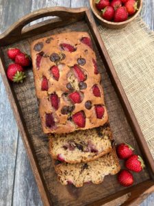 Banana Bread with Chocolate Chips and Strawberries