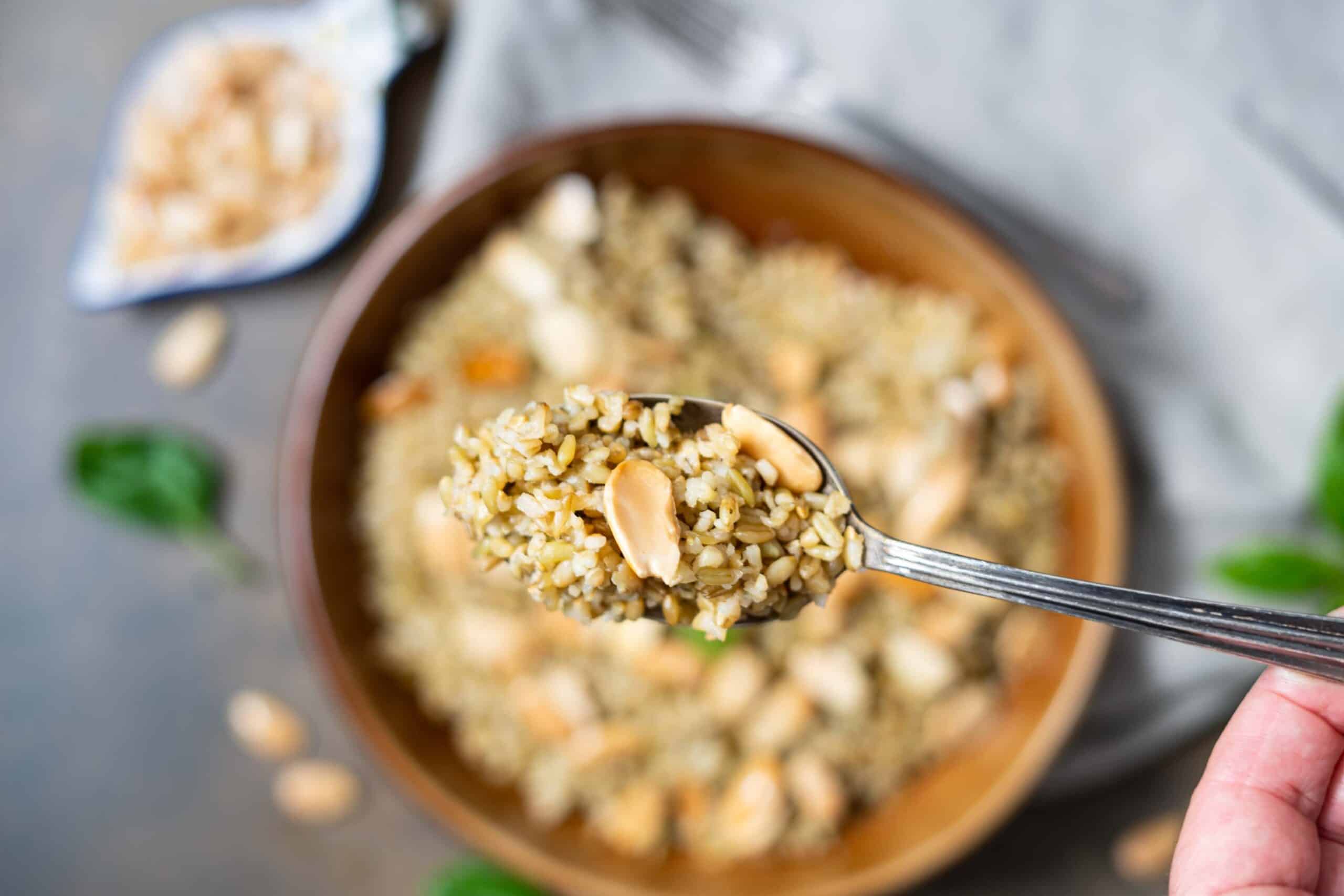 close up photo for freekeh on a spoon