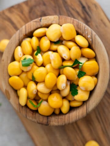 Lupini Beans in a bowl with sprinkled parsley