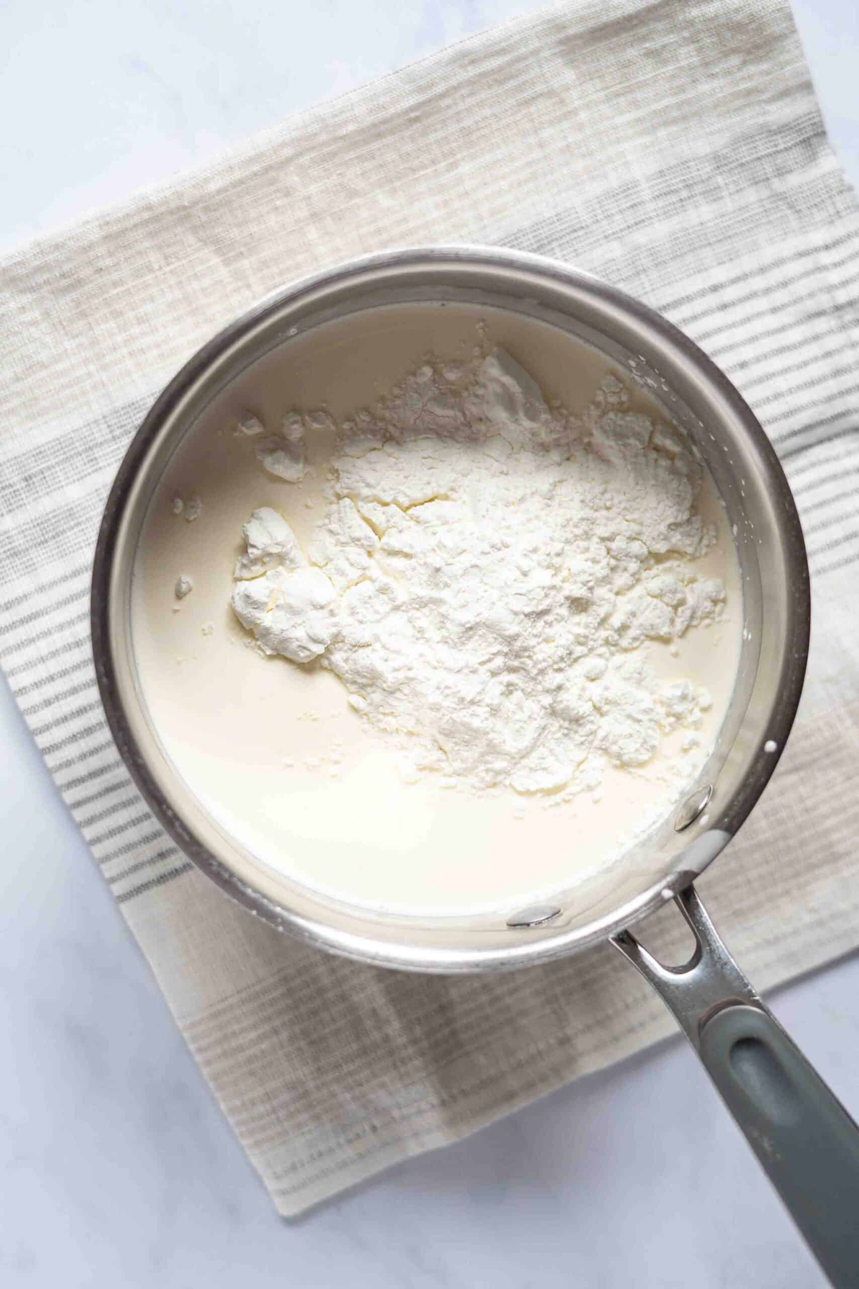 milk, heavy cream and added corn starch before whisking in a pot