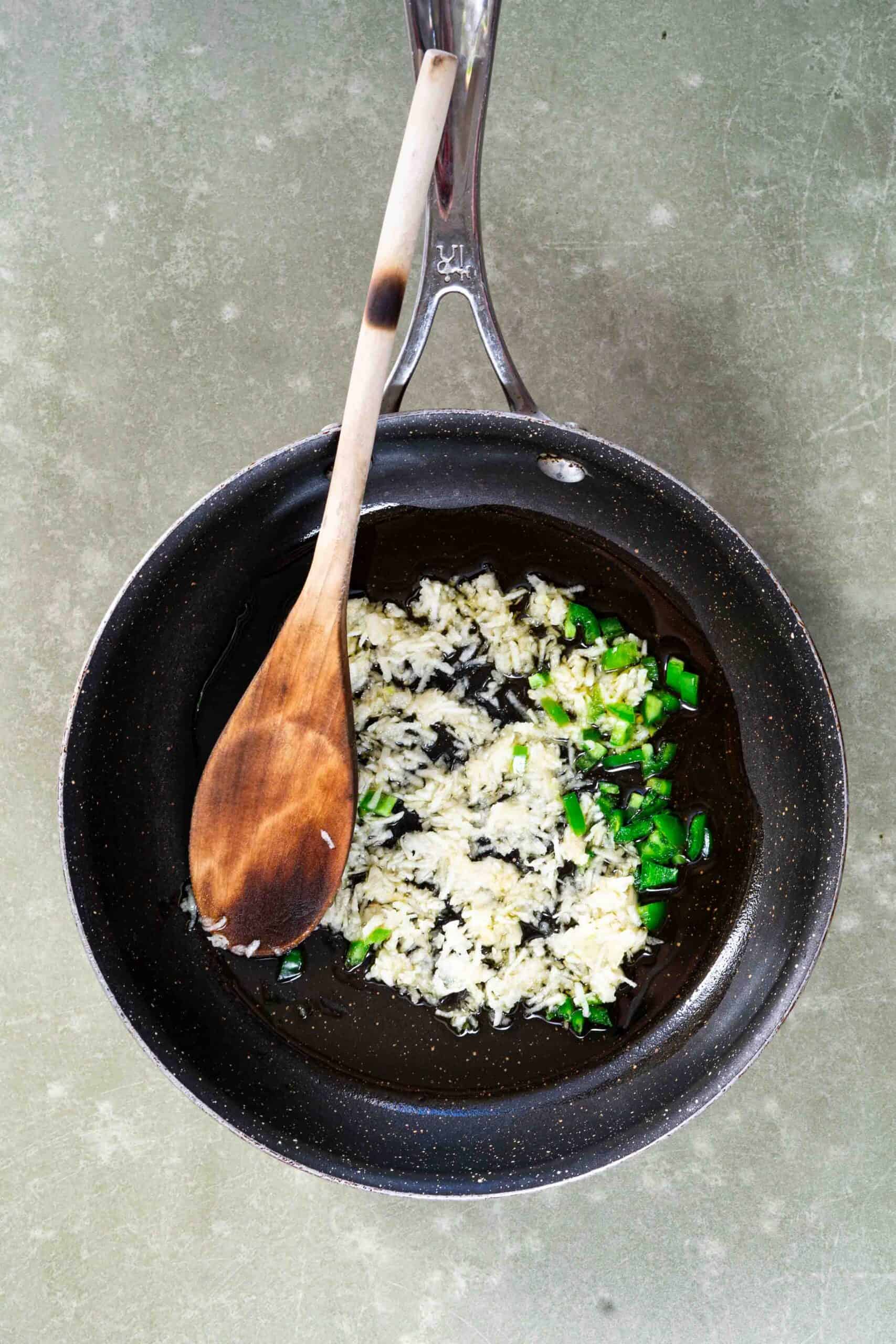 crushed garlic in a skillet