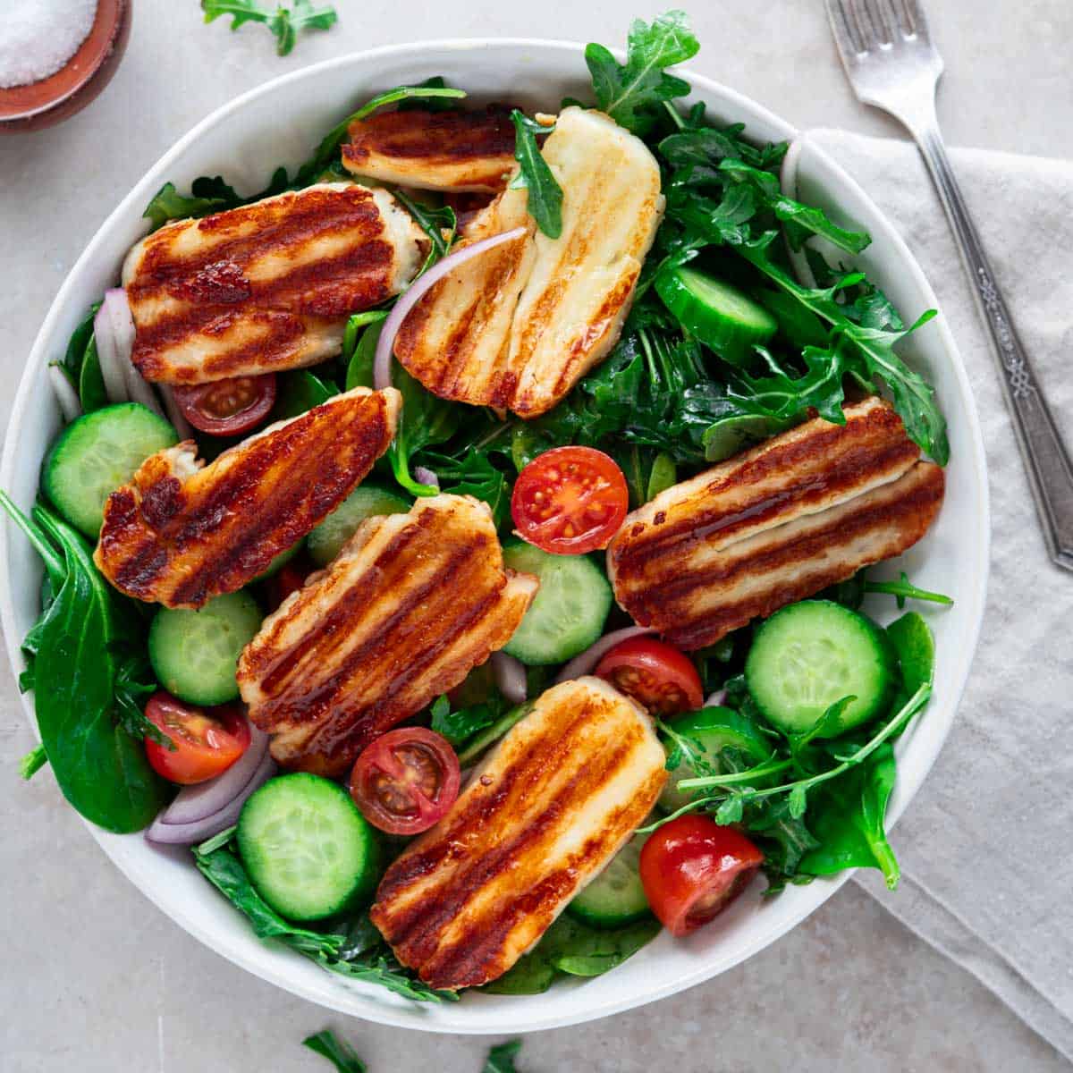 Halloumi salad palestine in a dish