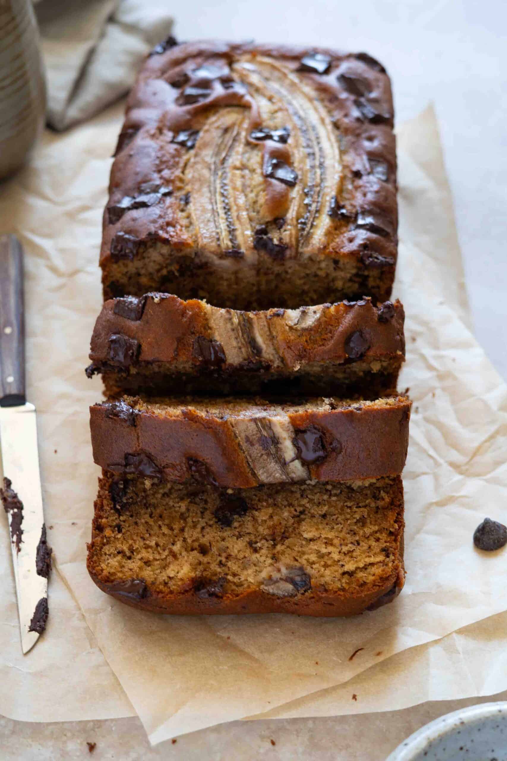 Chocolate chunk Banana bread sliced