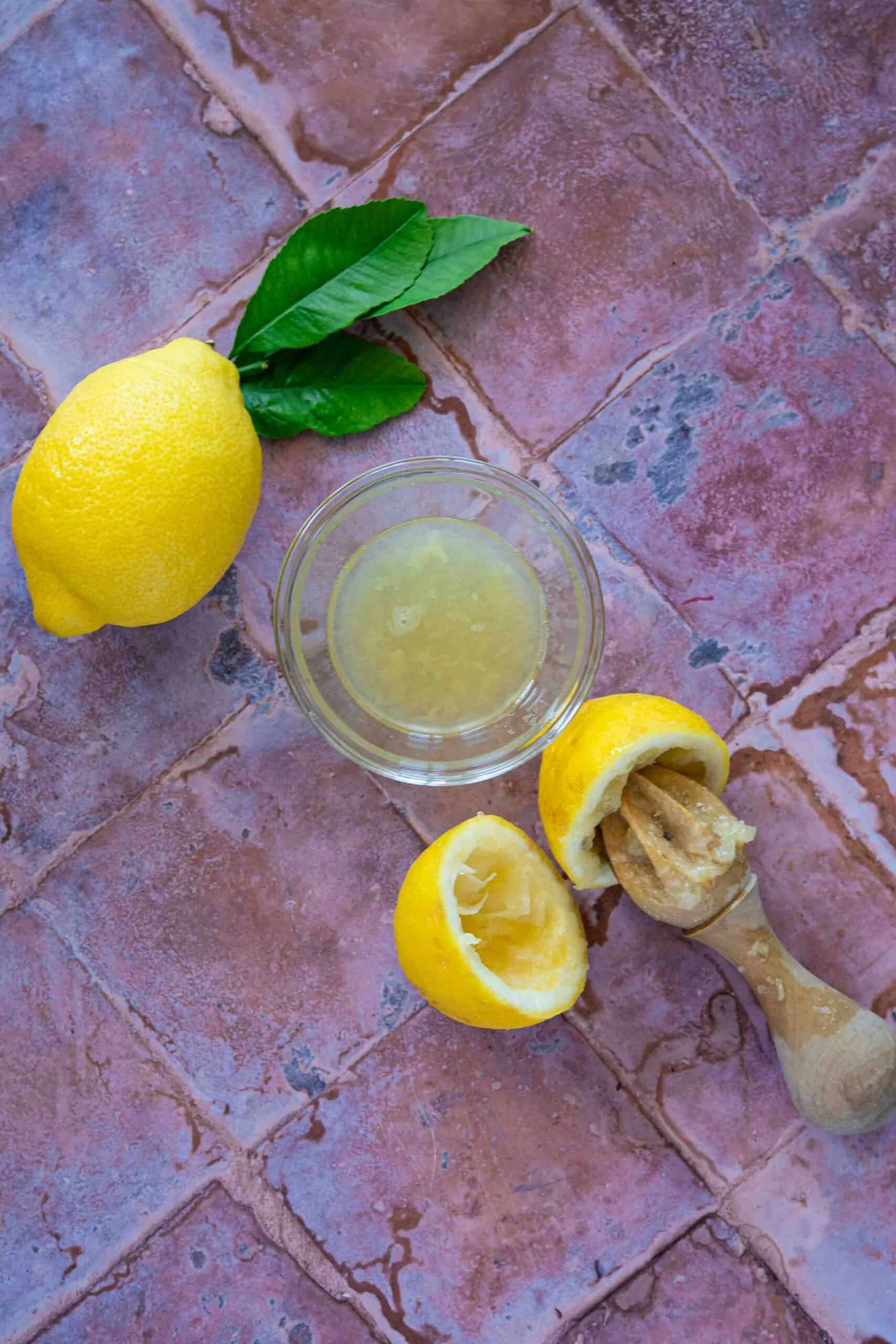 Squeeze fresh lemon juice into a small bowl.