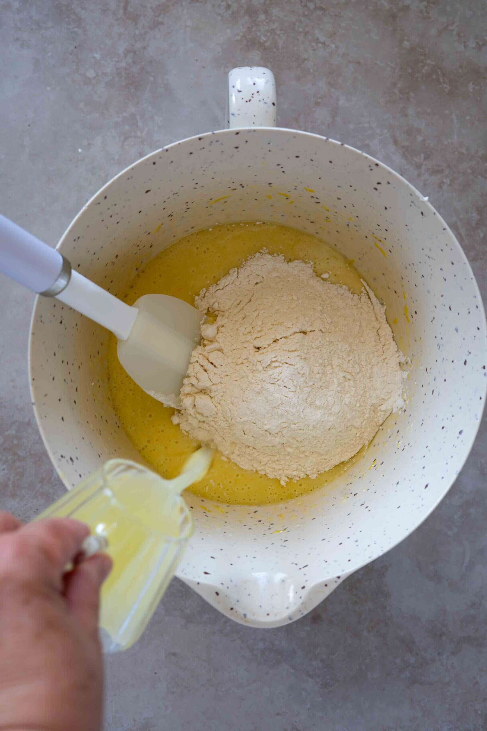 Adding dry ingredients and lemon juice over wet mixtures