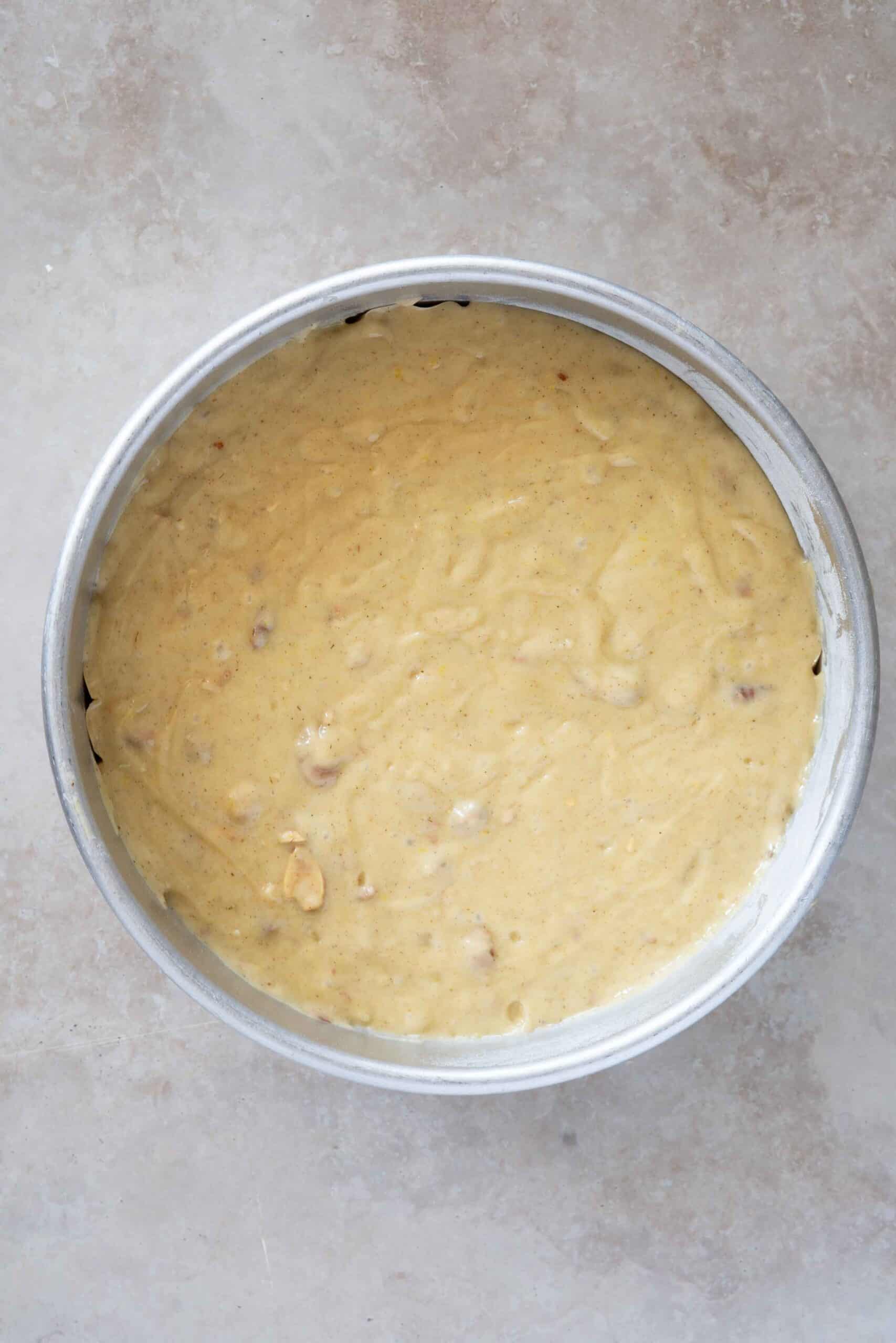 Cake in a baking pan before baking