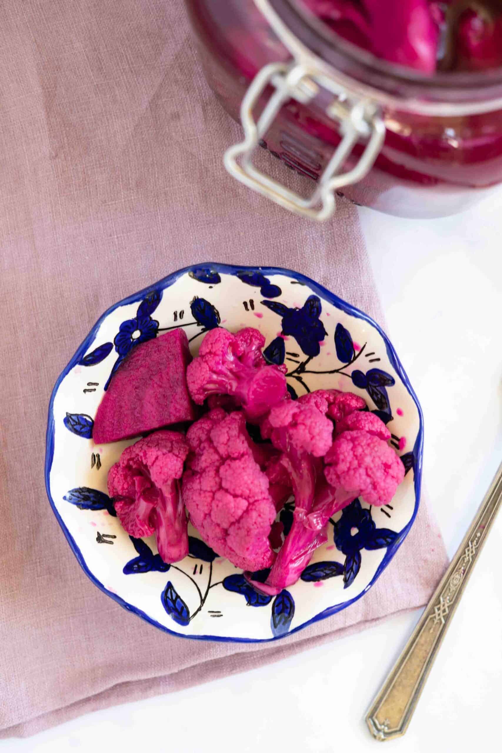 Pickled cauliflower in a plate.