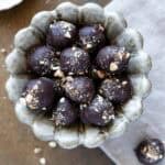 Tahini chocolate balls in a bowl - featured photo