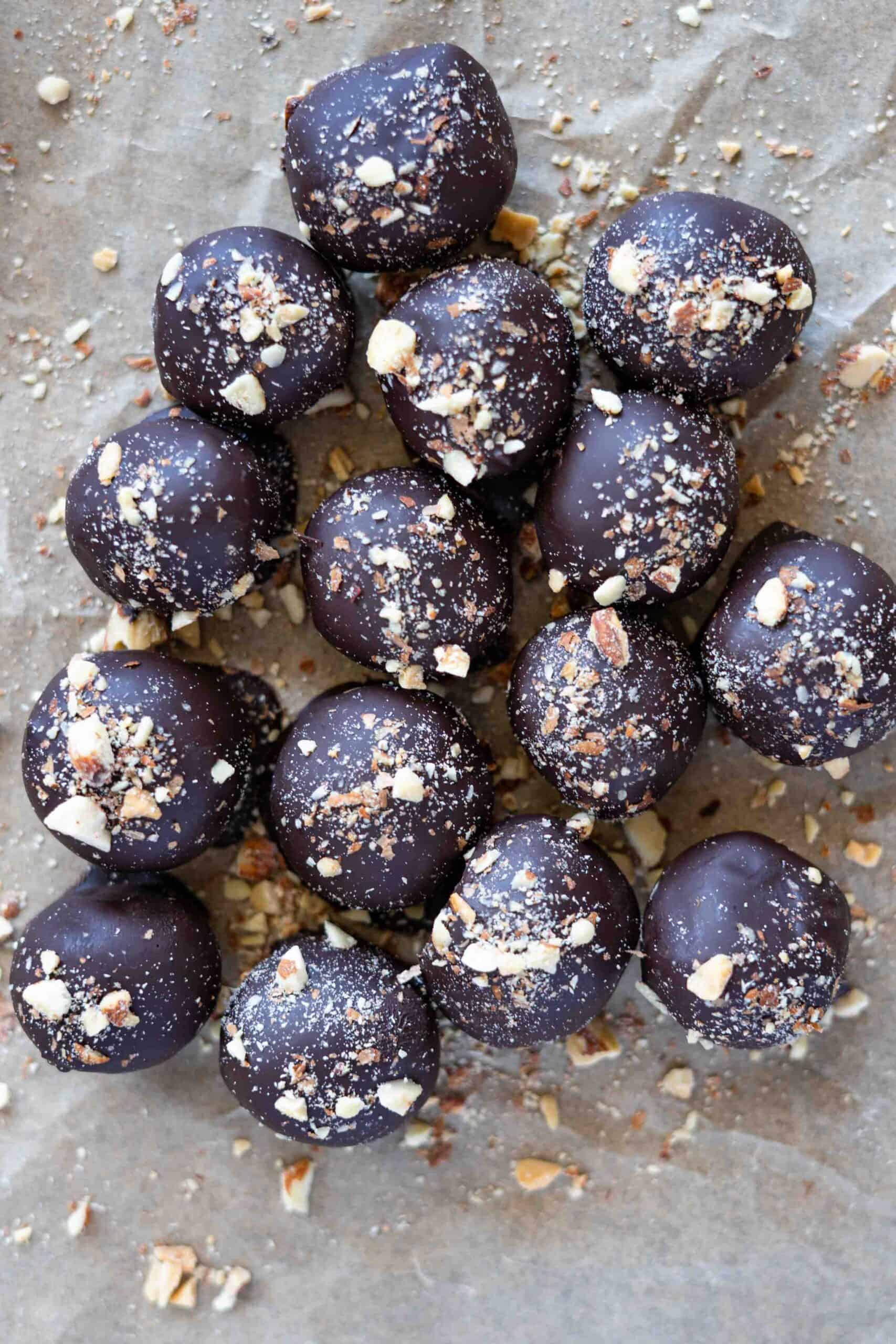 Tahini chocolate ball on parchment paper